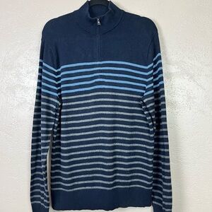 5 for $30 Banana Republic Sz M  Striped 1/4 Zip Mock Neck Pullover Sweater‎ Blue